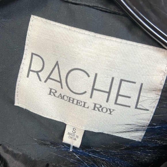 Rachel Roy Black Coat Blue Faux Fur Trim Size S - Picture 5 of 7